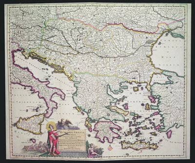 希腊，匈牙利及其周边国家的地图（手工彩色雕刻） 作者 荷兰学校