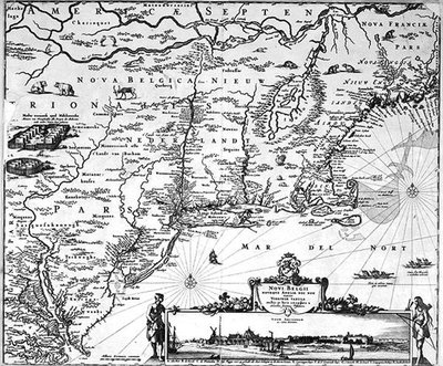 新阿姆斯特丹地图，约1650年（雕刻）。 作者 荷兰学校