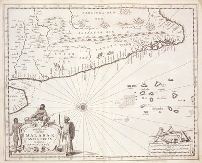 马拉巴尔海岸地图，东印度群岛，1672年 作者 荷兰学校