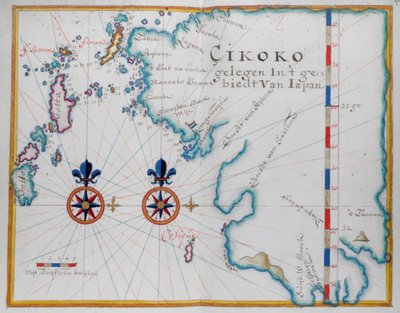 日本九州岛南部地图（纸上钢笔和水彩画） 作者 荷兰学校