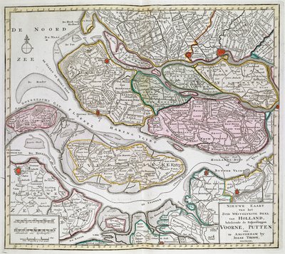 Nieuwe Kaart der van het Zuid Westelykste deel van Holland, behelzende de Baljuwschappen Voorne, Putten, enz.[荷兰 36 幅地图]伊萨克-蒂里恩 1739 年至 1757 年。 作者 荷兰学校