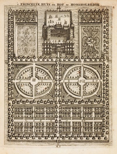 Honsholredyk宫殿，由荷兰园丁Johann van der Groen出版，于1699年出版 作者 荷兰学校