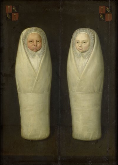 襁褓双胞胎的肖像：Jacob de Graeff和Aeltge Boelens的早逝儿童，c.1617 作者 荷兰学校