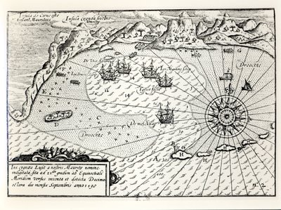 1598年9月抵达毛里求斯东南港的海军上将Wybrandt Van Warwijcks Flotilla抵达 作者 荷兰学校