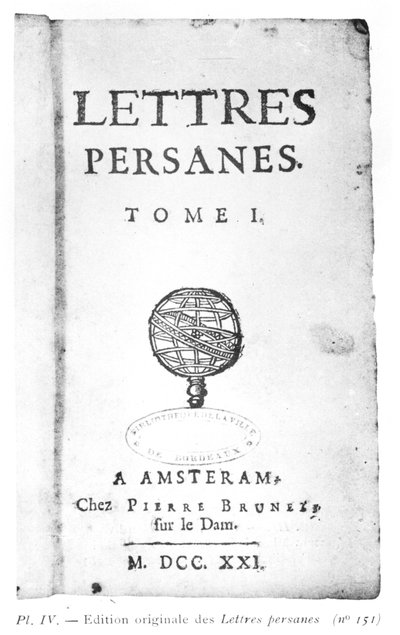 Charles de Montesquieu（1689-1755）1721年的波斯文字标题页 作者 荷兰学校