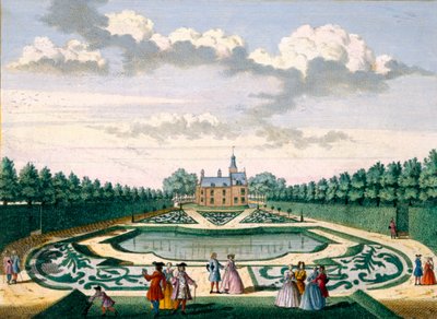Adrichem House与花园和大型池塘的景色，来自Hendrick de Leth的Het Zeganpralent Kennemerlant和Matthias Brouerius Van Nidek，出版于17-17-1730 作者 荷兰学校