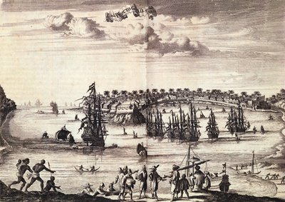 加勒港口和城镇的视图，发表于1676年的阿姆斯特丹 作者 荷兰学校
