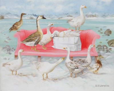 粉红色沙发上的鹅，2000（画布上的丙烯酸） 作者 EB瓦特