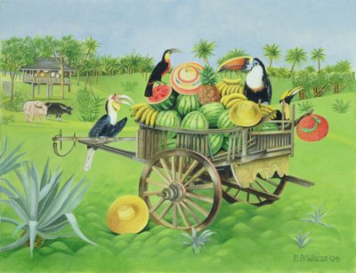 老式泰国车中的途观和西瓜，2004年（布面油画 作者 EB瓦特