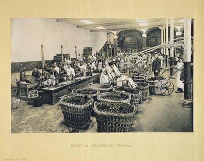 装瓶香槟，来自法国葡萄酒，由Moet＆Chandon，Epernay（photolitho）出版 作者 E.M. Choque