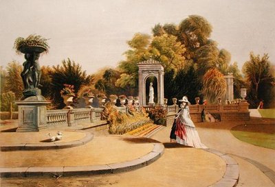 特伦瑟姆厅花园的露台，来自《英格兰花园》。 作者 E.Adveno布鲁克