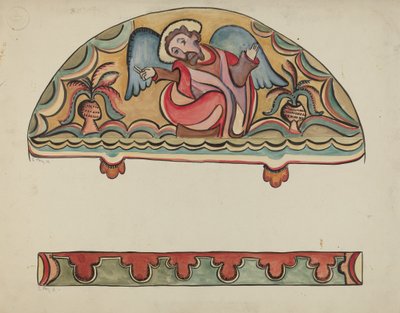 Chimayo的Sanctuario的Lunette和祭坛教堂的细节，1935-1942。 作者 E. 博伊德