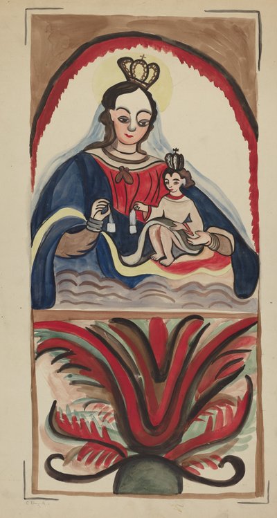 Retablo - 圣母与儿童，1935-1942。 作者 E. 博伊德