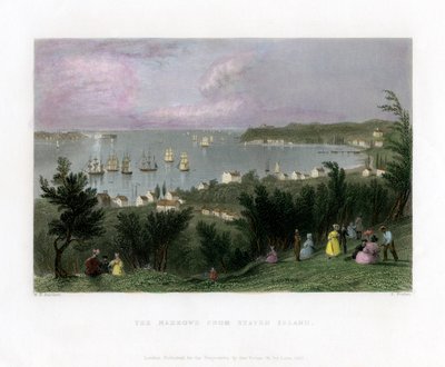 从美国纽约史泰登岛上看到的海峡，摄于1837年。 作者 E.查找