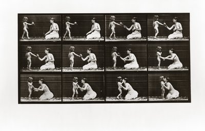 孩子把花束带给一个女人，1887年动物运动板465 作者 爱德沃德·迈布里奇