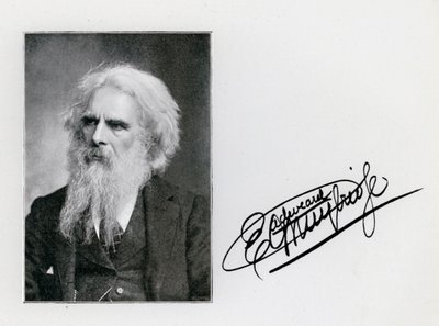 Eadweard Muybridge，肖像和签名（黑白照片）。 作者 爱德沃德·迈布里奇