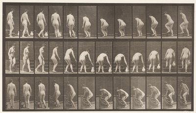 板108.转向登高楼梯，弯腰，举起投手，1872-1885 作者 爱德沃德·迈布里奇