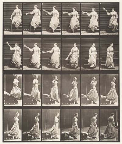 Plate 140. Descending Stairs Looking Around and Waving Fan 作者 爱德沃德·迈布里奇