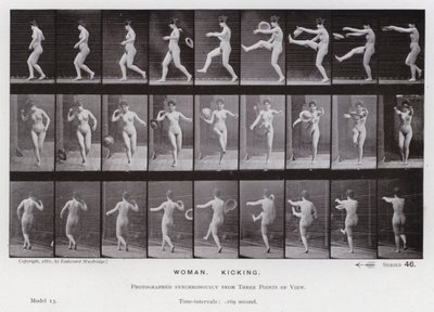 运动中的人物：女人，踢 作者 Eadweard Muybridge