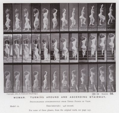 The Human Figure in Motion: Woman, turning around and ascending stairway (b/w photo) 作者 爱德沃德·迈布里奇