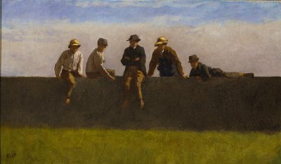 墙上的五个男孩，约1875年至1880年（构图板上的油） 作者 伊士曼·约翰逊