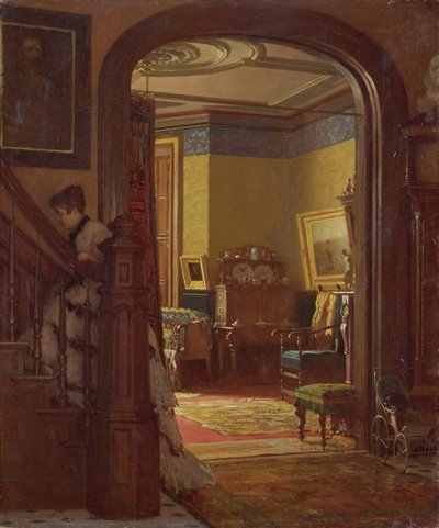 不在家，c.1873（纸上油） 作者 伊士曼·约翰逊