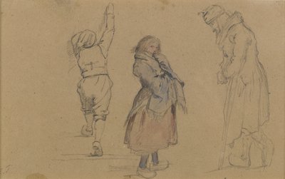 三个荷兰人物，c.1852（石墨，白垩和棕色纸上的白色粉笔） 作者 伊士曼·约翰逊