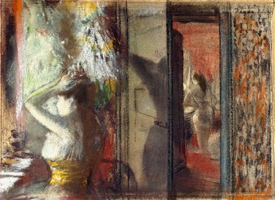 女演员更衣室，约建于1885年（在纸上蚀刻的粉彩之上） 作者 Edgar Degas