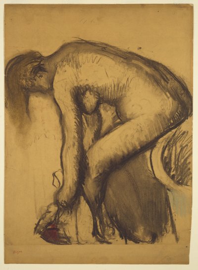 沐浴后（女人擦脚），c.1900（木炭、水洗、粉彩纸本放在木板上） 作者 埃德加·德加