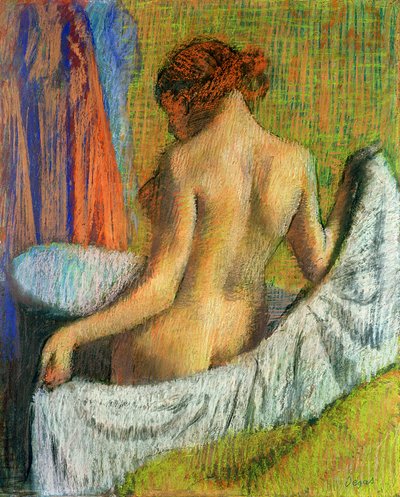 沐浴后，女人用毛巾，c.1885-90（蜡纸上的蜡笔） 作者 埃德加·德加