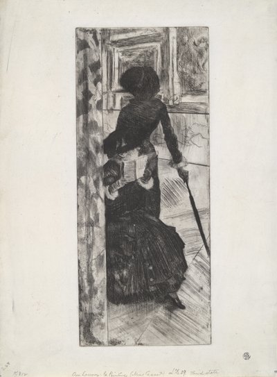 在卢浮宫：绘画（玛丽卡萨特），c.1879-80（蚀刻和aquatint） 作者 埃德加·德加