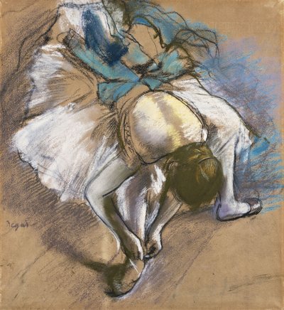舞者穿上她的鞋子；舞者绑她的拖鞋，约1880-1885年 作者 埃德加·德加