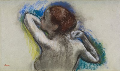 舞者调整肩带，c.1895-1900（木炭和粉彩纸本） 作者 埃德加·德加
