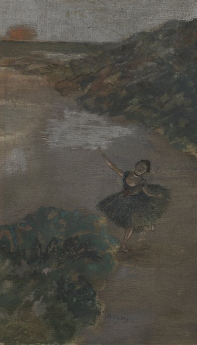 舞台上的舞者，c.1879（丝绸上的水粉） 作者 埃德加·德加