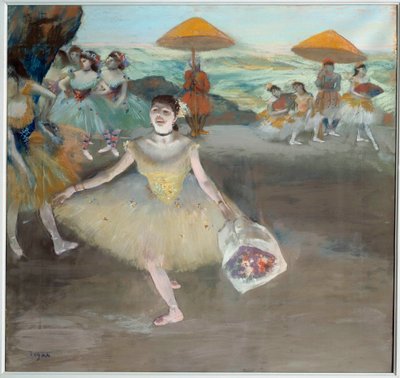 舞者与舞台上的花束问候 埃德加·德加 (1834-1917) 的画作。 1878. Sun 0,72x0,77 m 巴黎奥赛博物馆 作者 埃德加·德加