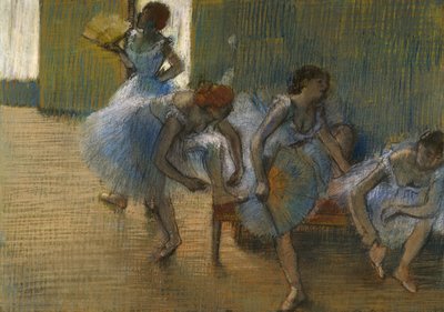 长椅上的舞者，约 1898 年（纸上粉彩画） 作者 埃德加·德加