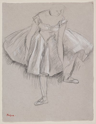 Danseuse rajustant son chausson，1880 年代初期（纸上炭笔和粉彩） 作者 埃德加·德加