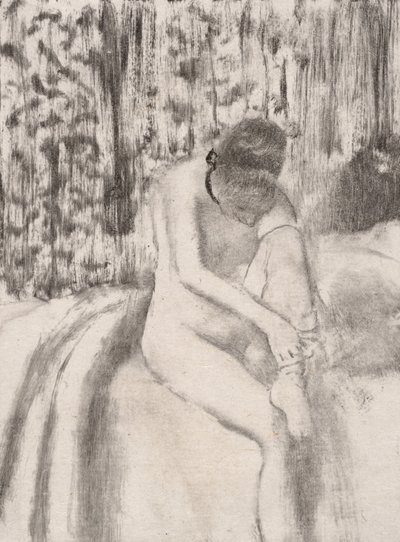 女孩穿上她的长袜，1876-77。 作者 埃德加·德加