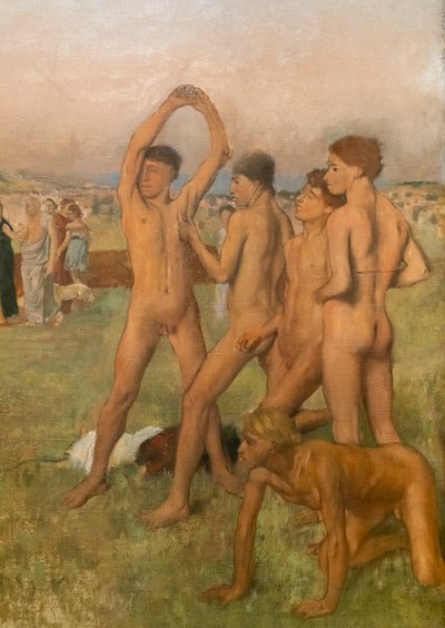 激怒男孩的斯巴达小女孩（细节）。 1860-1862 年左右，1880 年之前恢复。布面油画 作者 埃德加·德加