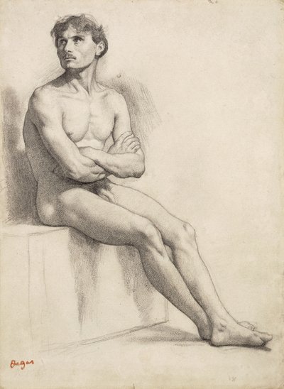 坐着的人，裸体研究，1858年 作者 Edgar Degas