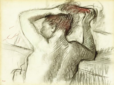 造型她的头发的裸体女人 作者 Edgar Degas