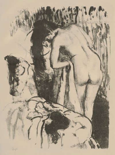 裸体女人站着，自己干，约1891-92年（平纹在纸上） 作者 埃德加·德加