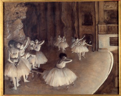 舞台上芭蕾舞的重复 埃德加·德加（Edgar Degas，1834-1917 年）的画作。 1874. 昏暗。 0,65x0,81 米。 巴黎，奥赛博物馆 作者 埃德加·德加