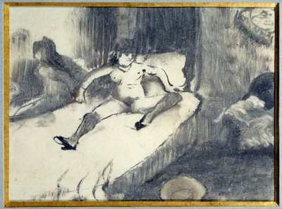 在床上休息一个妓女在妓院的床上休息。埃德加·德加斯（Edgar Degas）绘画 作者 埃德加·德加