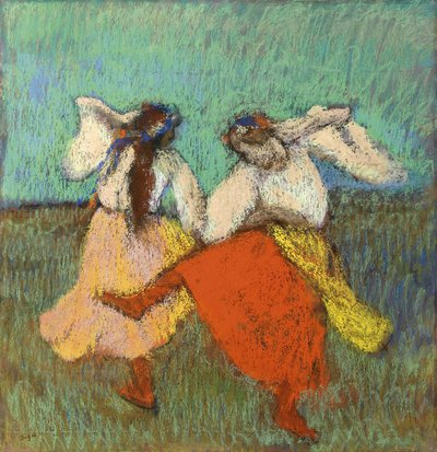 俄罗斯舞者 (Danseuses Russes) par Degas, Edgar (1834-1917)。 纸上粉彩，尺寸：63x60,8，约 1899 年，私人收藏 作者 埃德加·德加