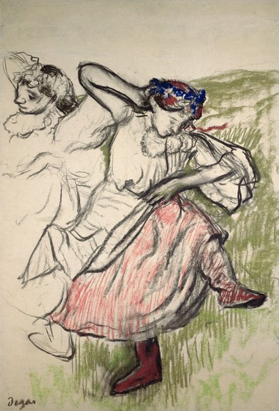 俄罗斯舞者，1899年（描图纸上的木炭和粉彩） 作者 埃德加·德加
