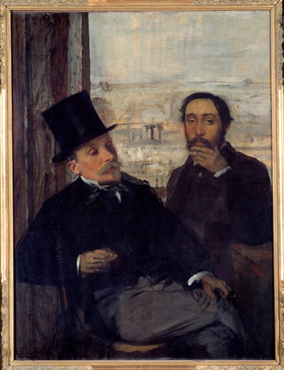 与画家 Evariste de Valernes (1816-1896) 的自画像 埃德加·德加在右边代表自己。 埃德加·德加 (Edgar Degas) (1834-1917) 的画作，1865 年 1,16x0,89 m 巴黎，奥赛博物馆 - 与画家 Evariste de Valernes (1816-1896) 的自画像 - 作者 埃德加·德加
