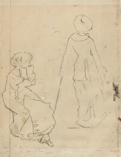 玛丽-卡萨特在卢浮宫的研究[背面]，约1879年。 作者 埃德加·德加