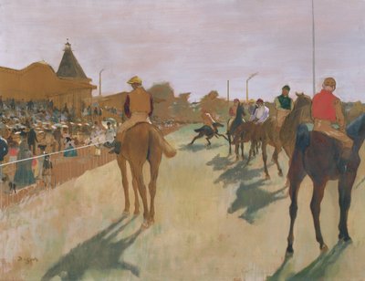 游行，或在看台前面的赛马，c.1866-68（纸上油） 作者 埃德加·德加