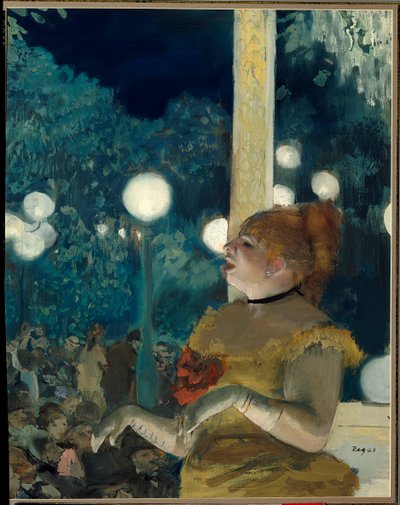狗之歌（Emma Valladon 在咖啡馆音乐会上叫 Theresa（1837-1913）） Edgar Degas（1834-1917）绘画，水粉和粉彩，57.5 厘米 x 45 厘米 作者 埃德加·德加